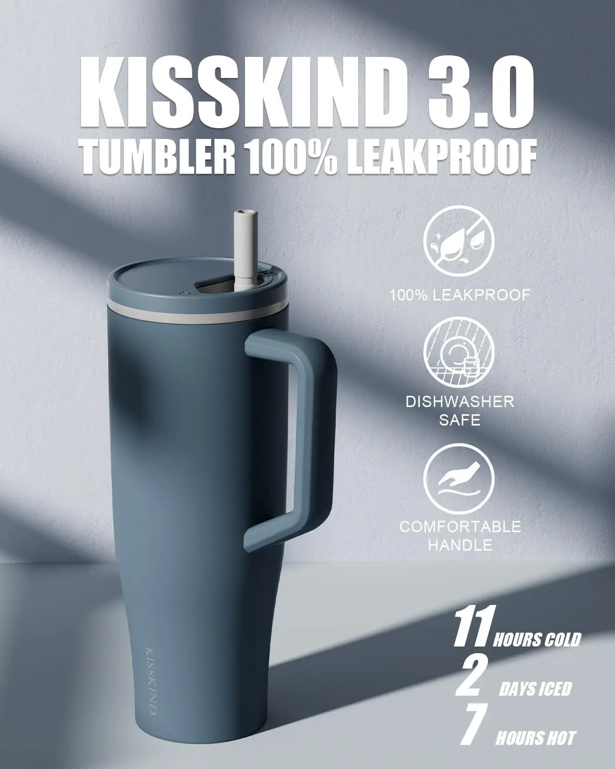 40 oz Insulated Tumbler with Handle, Straw & Leakproof Design