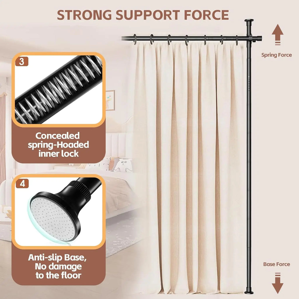 Adjustable Room Divider Curtain Rod, No Drilling Partition for Space Separation, 4-10ft Height, Portable Wall Dividers