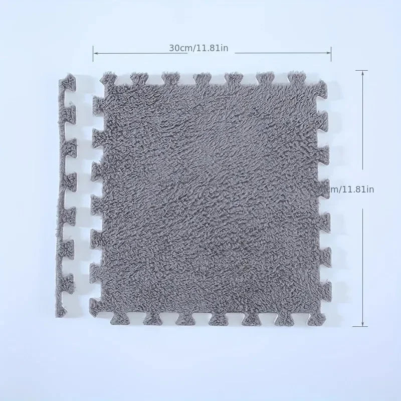 12/24/36/48PCS Grey Interlocking Carpet Shaggy Soft Foam Play Mat  Square Plush Floor Tiles