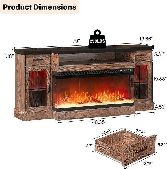 3-Sided Glass Fireplace TV Stand for TVs up to 80''