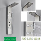 Black/Brushed Stainless Steel 5-function Waterfall Rain Shower Panel with Massage System Tub Spout and Handshower Shower Column