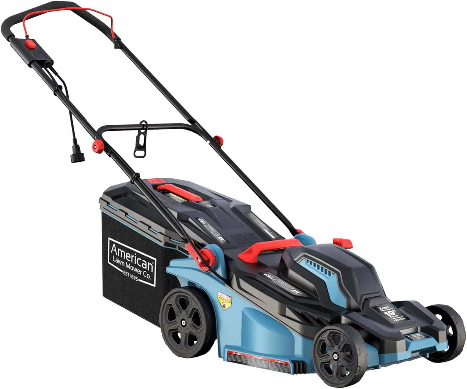 19-Inch Corded Electric Push Lawn Mower with Grass Bag, 13-Amp Motor for Efficient Cutting
