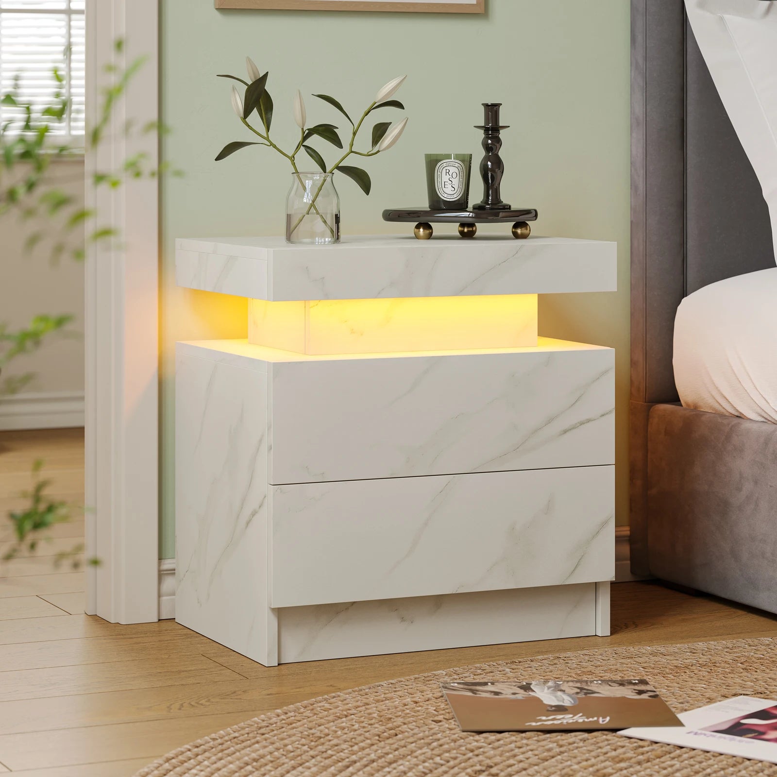 LED Nightstands with 2 Drawers