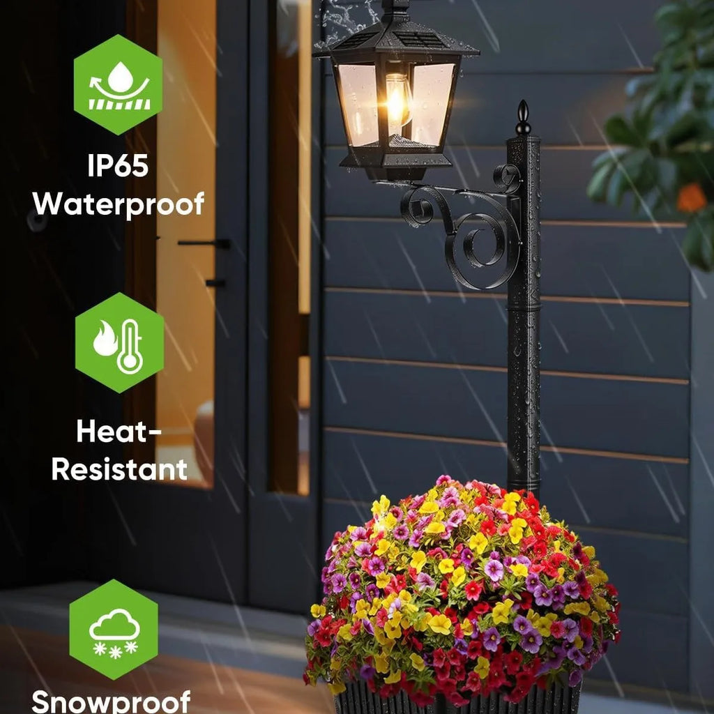 2-Pack Outdoor Solar Light Posts—Solar Street Lights with Planters, Wall-Mounted/Freestanding Planter Lights, Suitable for Gardens, Yards, Pathways, and Porches