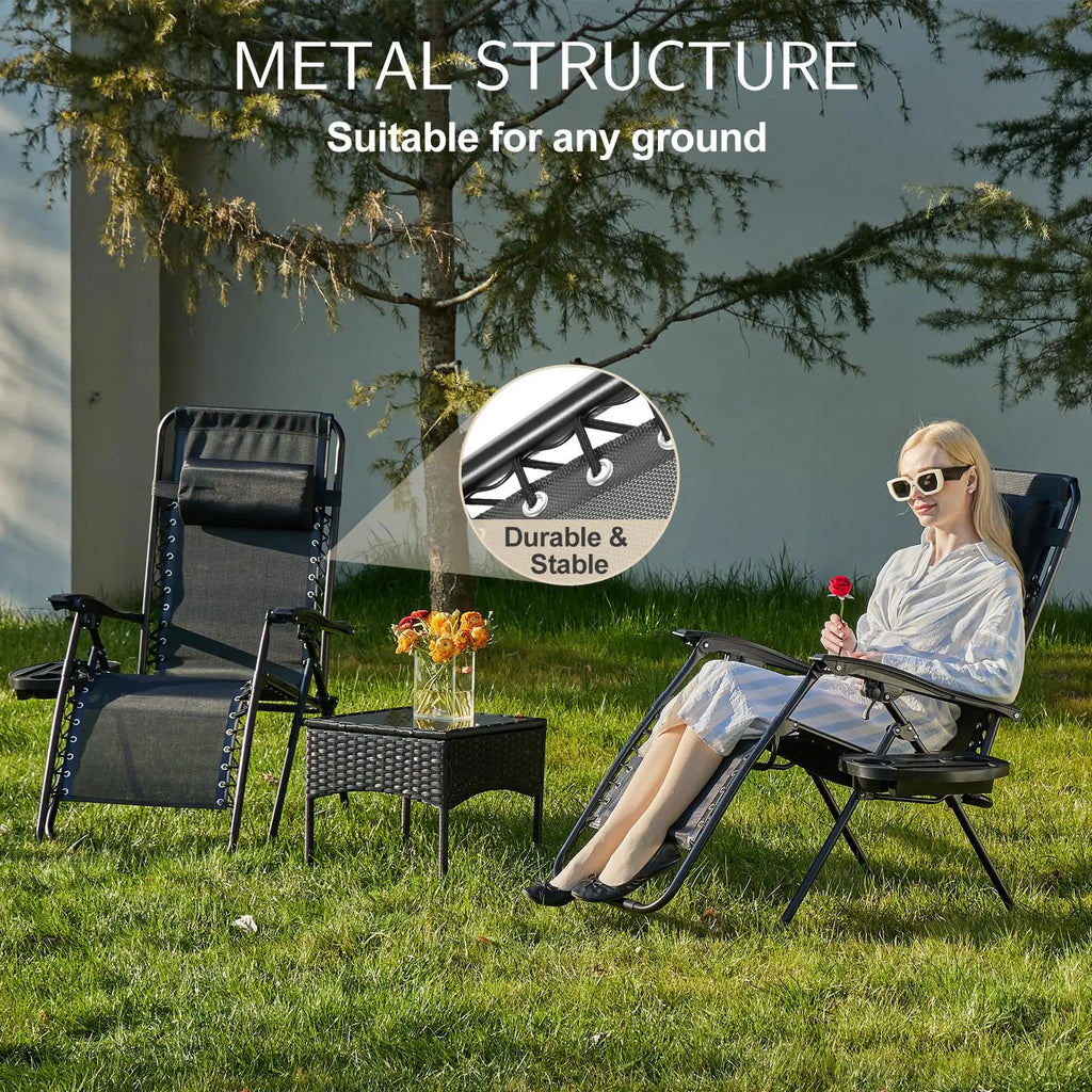 Zero Gravity Portable Recliner Camping Patio Lounge Chair with Cup Holder Trays Adjustable Pillow