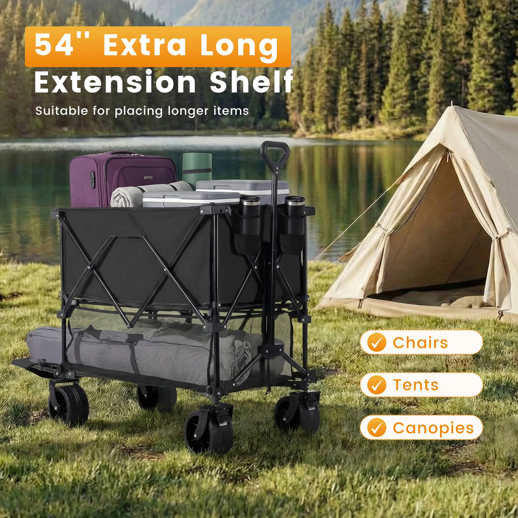 Outdoor Double Decker Wagons Cart 440 lbs Large Capacity Collapsible Foldable Cart for Grocery Garden Camping