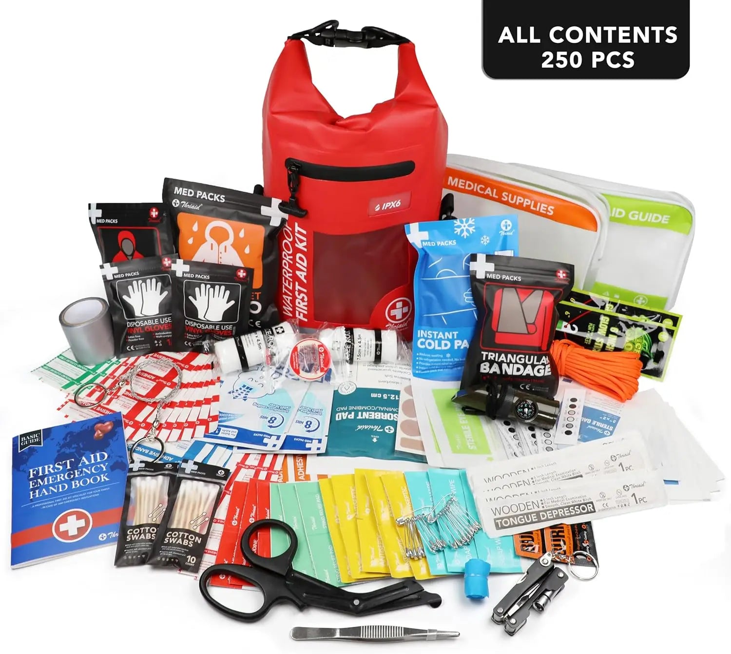 250-Piece Waterproof First Aid Kit with Reflective Dry Bag for Boating, Camping, Fishing & Outdoor Emergencies