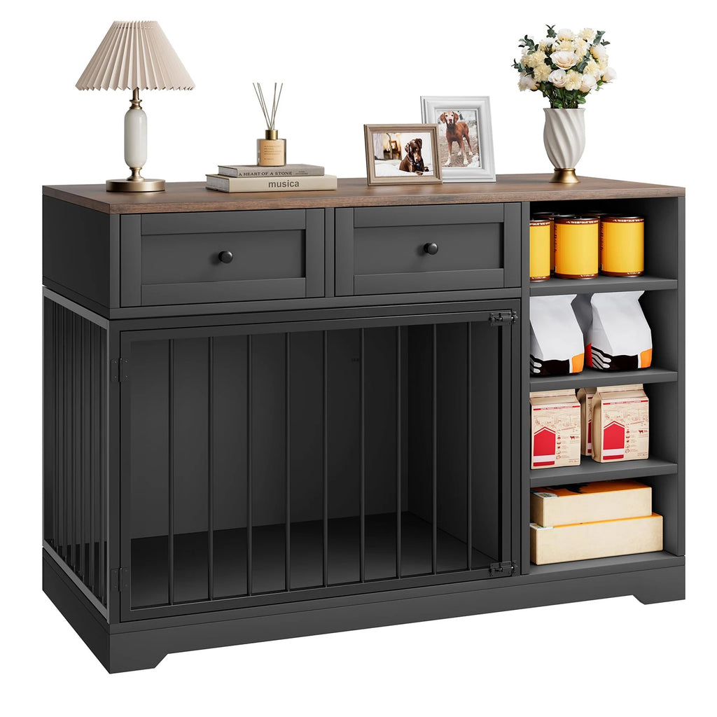 47" Indoor Dog Crate With 2 Drawers & 4 Shelves