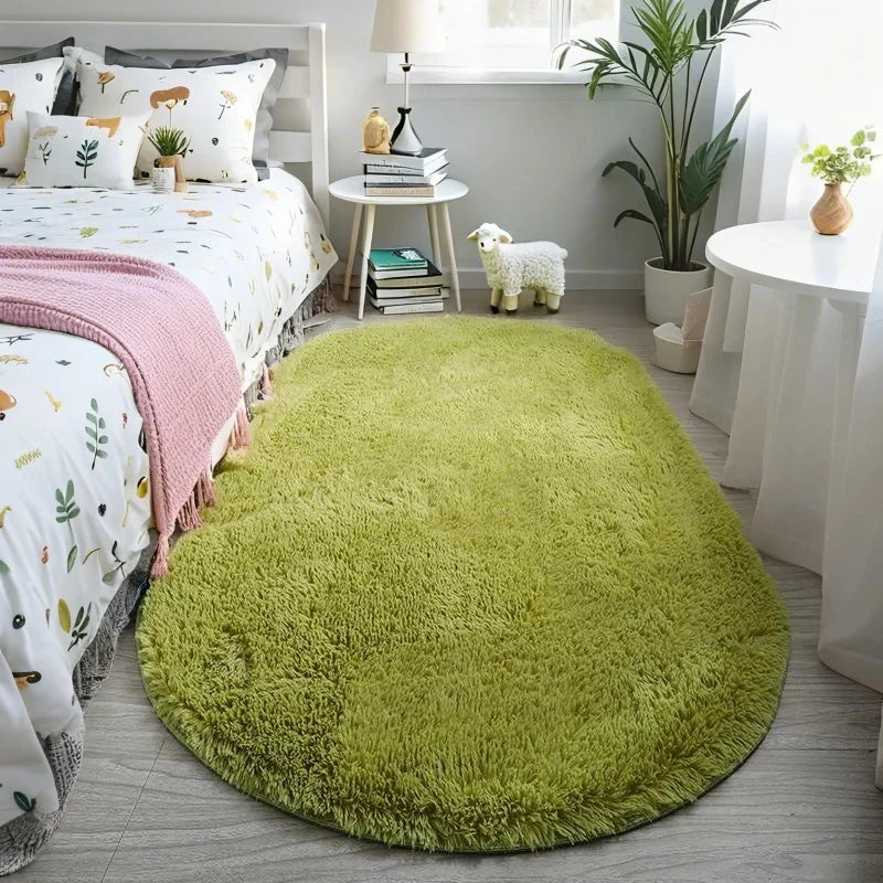 Fluffy Oval Plush Carpet Extra Soft For Living Room Sofa Area Bedroom Non-Slip