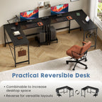 L Shaped Standing Office Computer Desk with Storage Bag and Side Hook