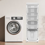 2/4 Tier Laundry Basket Cart Removable Storage Buckets Plastic Hamper with 4 Wheels White