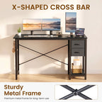 40 Inch Standing Office Computer Desk with Drawers and Side Hook  X‑Frame Stability For Home Office Small Space