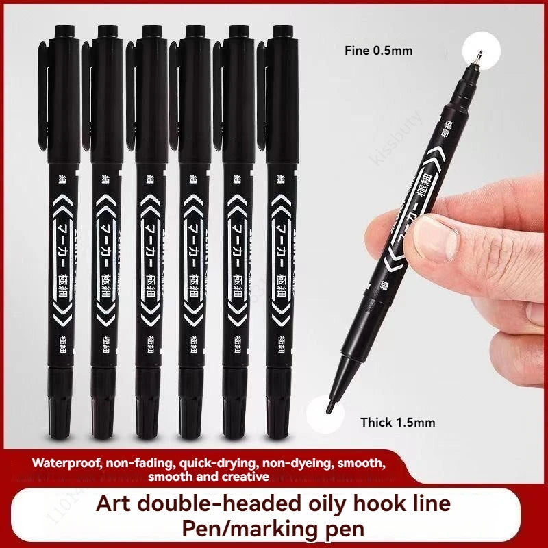 10Pcs/set Double Tip Art Black Blue ink Permanent Paint Marker Pen for Plastic Wood Stone Metal Glass Doodling Marking Graffiti