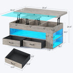 Lift Top Coffee Table with Storage Hidden Compartment 2 Fabric Drawers LED Light