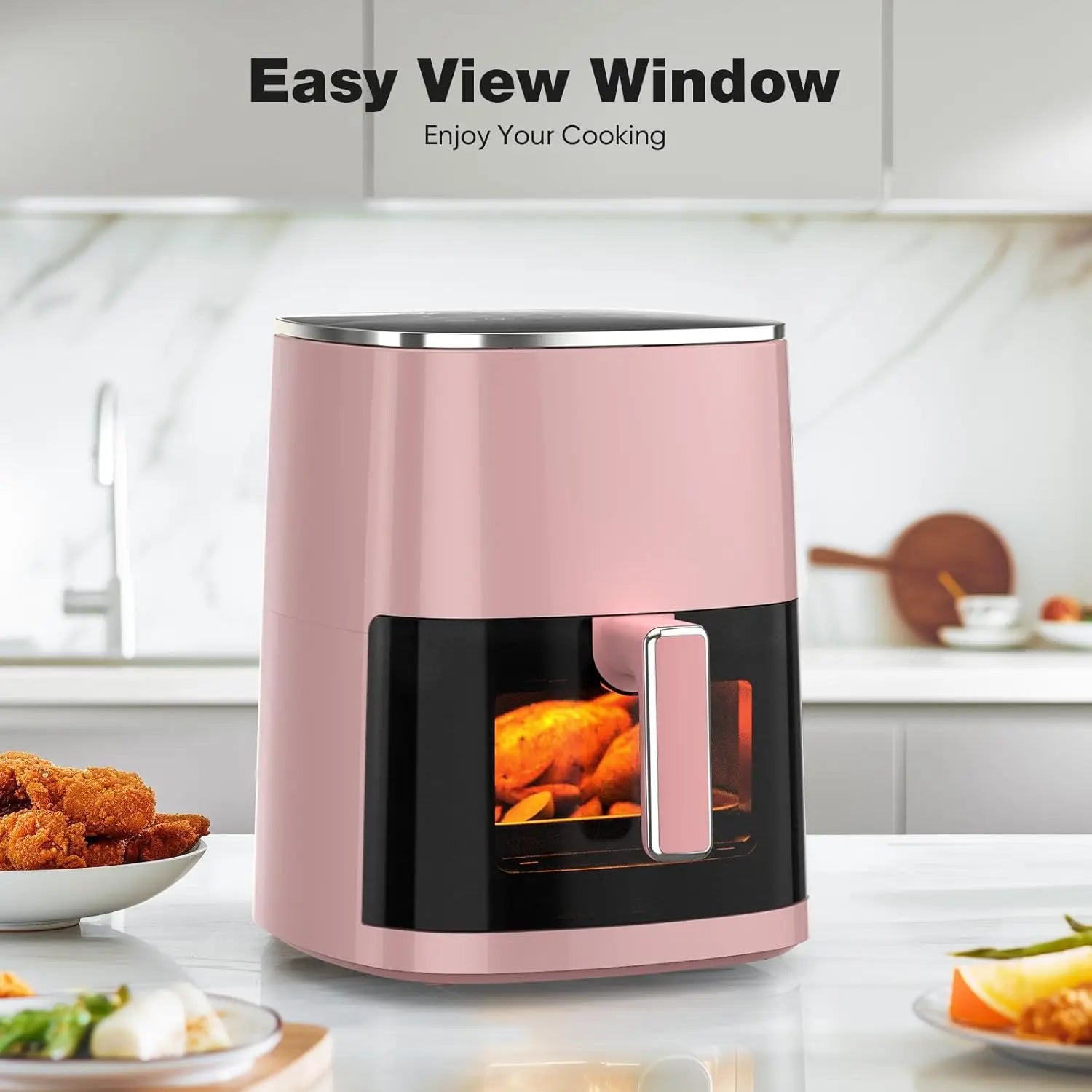 Air Fryer, 6-Quart with Viewing Window, 12-in-1 Functions, Pink