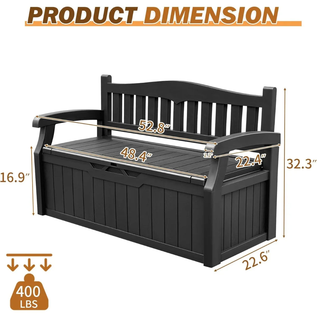 Devoko 80 Gallon Lockable Storage Bench Deck Box, Outdoor Seating & Patio Furniture Storage for Cushions & Garden Tools, Black