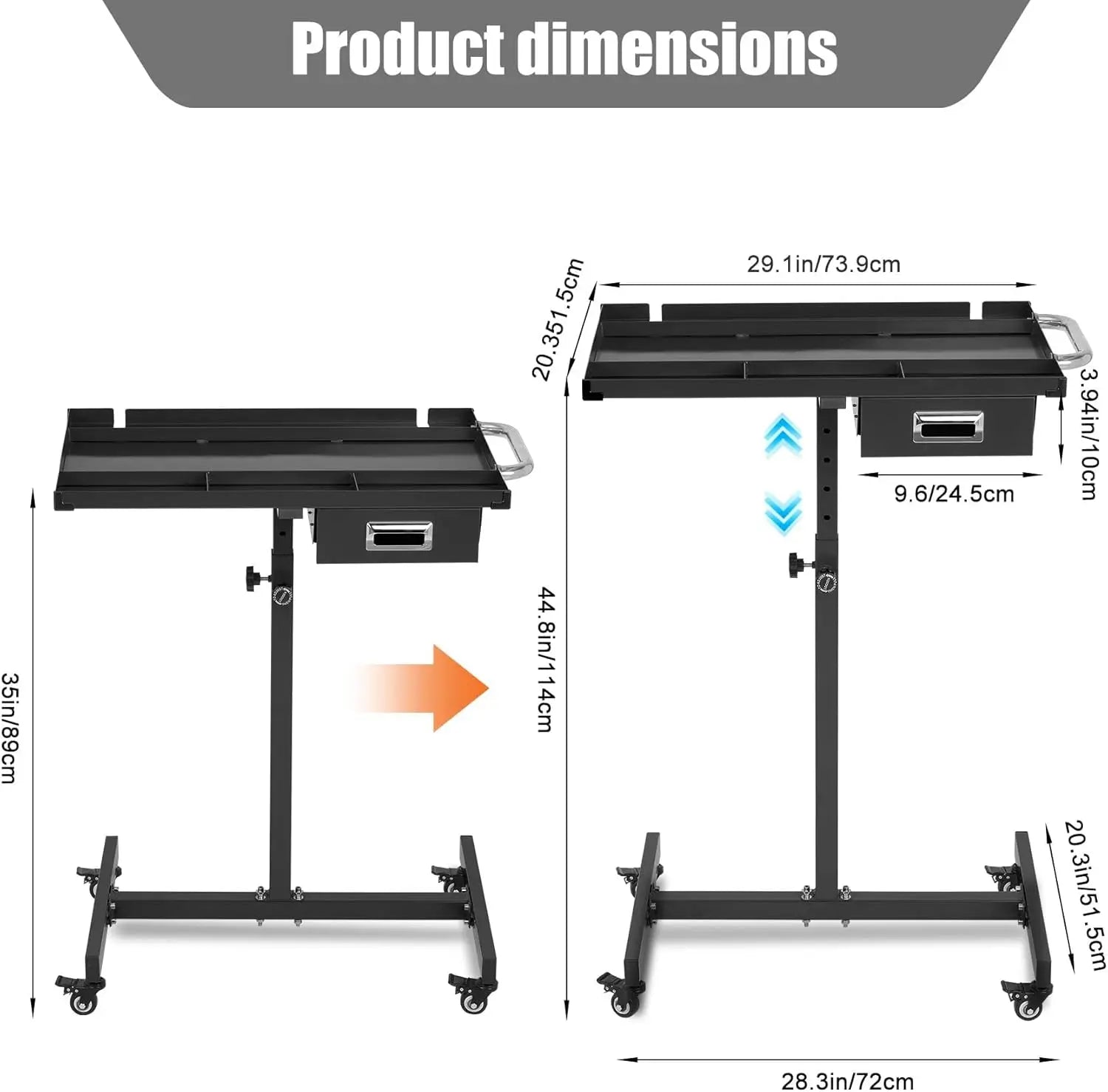 Mobile Work Table with Adjustable Height – 300Lbs Capacity