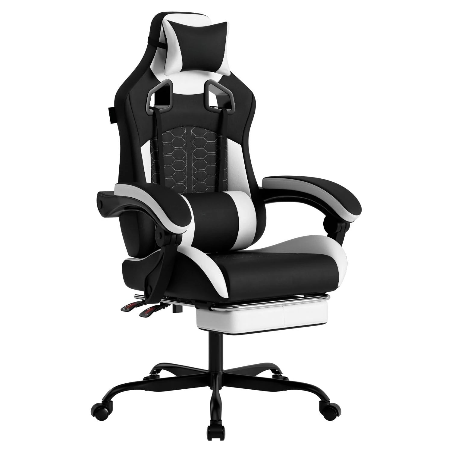 Ergonomic Massage Gaming Chair with Footrest Headrest Lumbar Support High Back Leather 300LBS