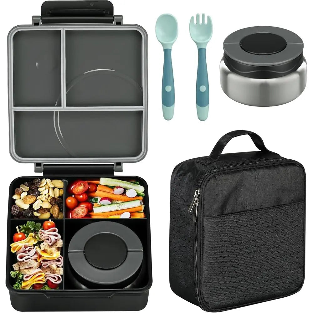Lunch Box Set with 8oz Soup Thermo, Leak-Proof Lunch Containers, 4 Compartments, Hot Food Jar, and Insulated Lunch Bag for Kids