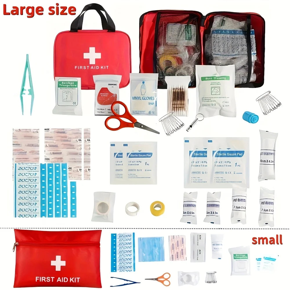 Portable First Aid Kit for Camping, Hiking, Hunting. Includes Scissors, Tweezers, Bandages, Outdoor Emergency Supplies.