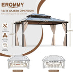 12' x 16' Gazebo Polycarbonate Double Roof Canopy Outdoor Aluminum Frame Pergola