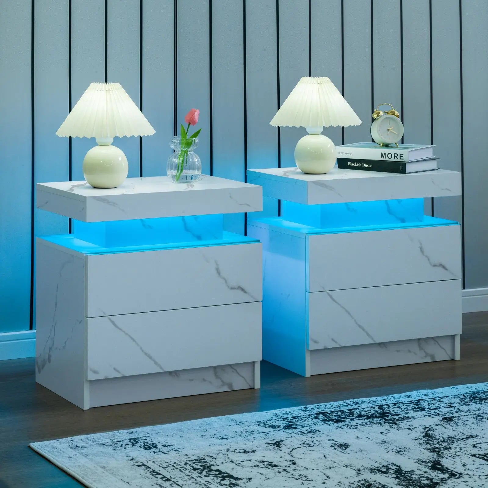 2 LED Nightstand with 2 Drawers