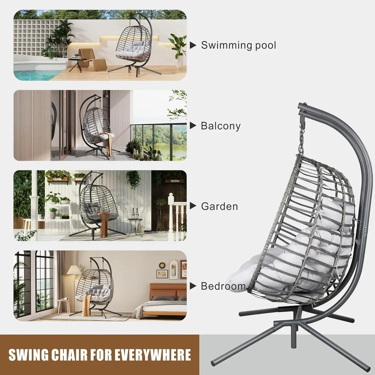 Double Hanging Egg Chair with Stand, Cushion