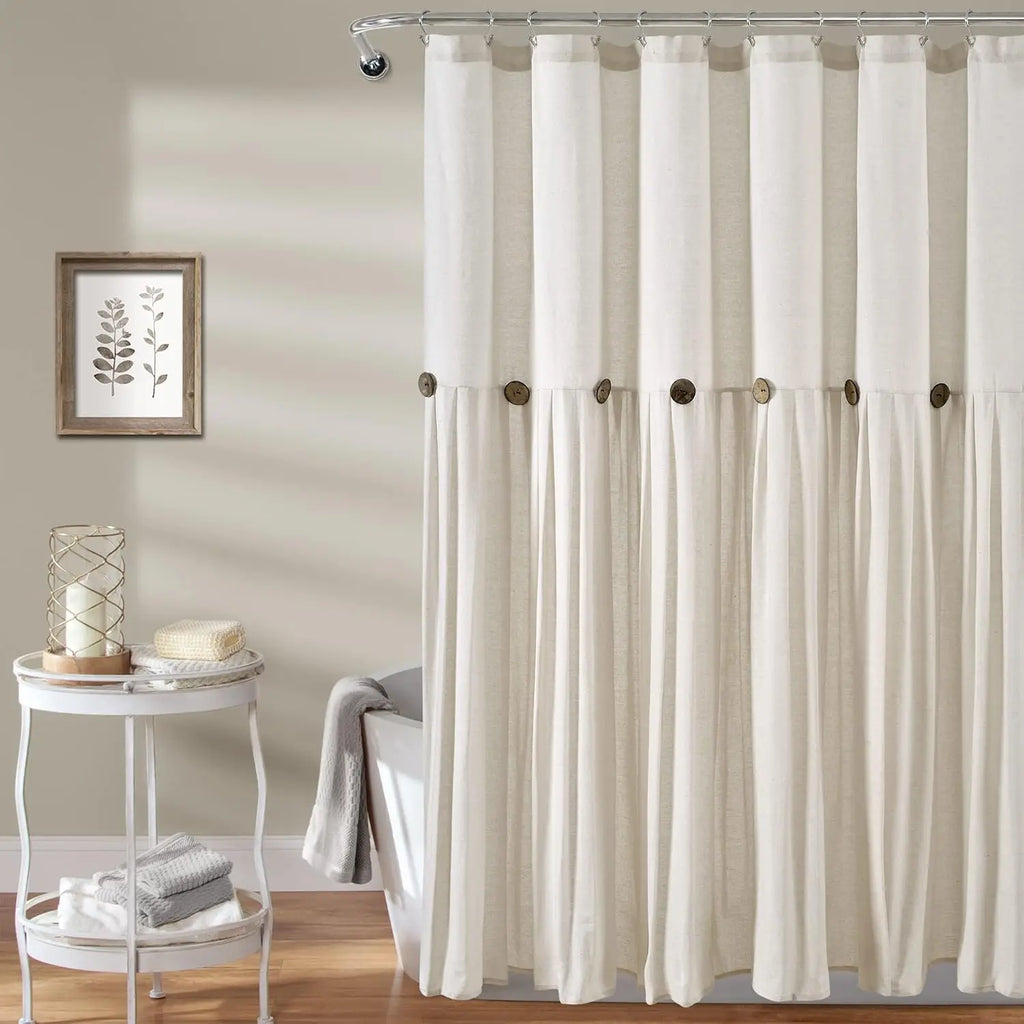 Extra Long Linen Button Shower Curtain 72x84 Inches