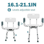 Swivel Shower Chair with Arms and Back 400 lbs Heavy Duty Shower Seat for Inside Shower Stall and Bathtub Height Adjustable