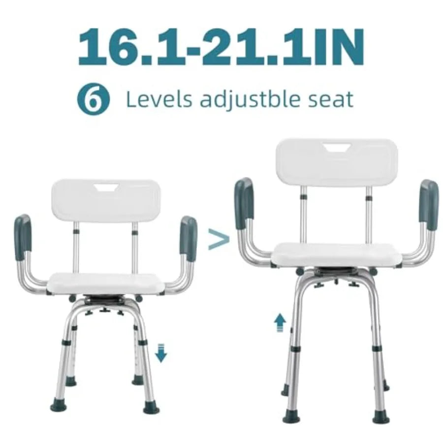 Swivel Shower Chair with Arms and Back 400 lbs Heavy Duty Shower Seat for Inside Shower Stall and Bathtub Height Adjustable