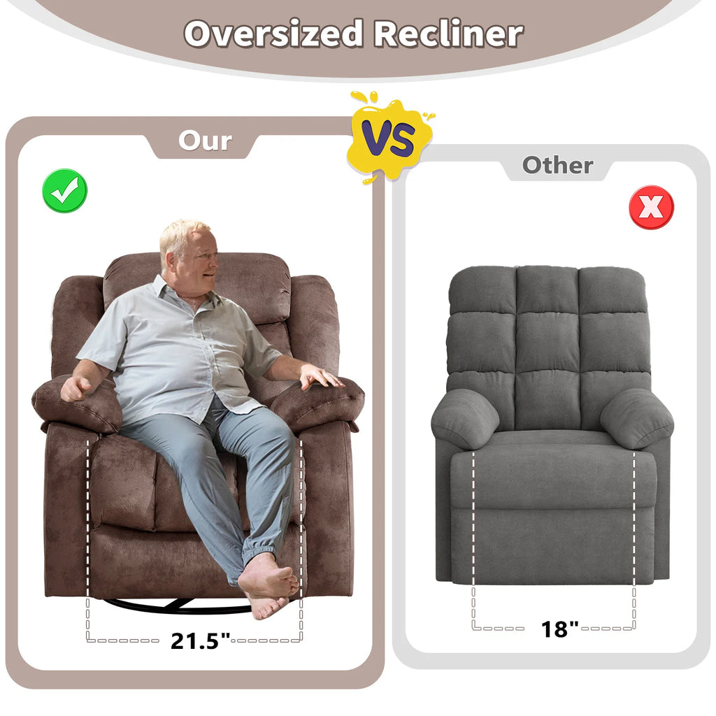 Massage Rocker Recliner with Heat and Vibration, 360 Degree Swivel Manual Antiskid Fabric Single Sofa Heavy Duty Reclining Chair