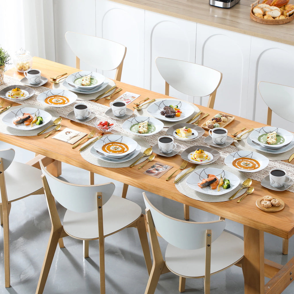 30-Piece Porcelain Ceramic Kitchen Dinner Plate Set with 6pcs Dessert Plates/Soup Plates/Dinner Plates/Cups/Saucers