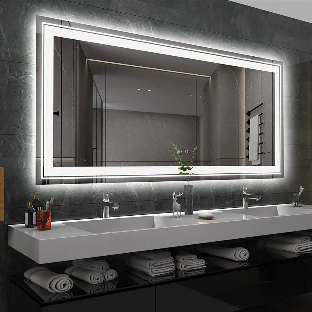 Large Full-Length Mirror for Bathroom Double Sink with 3-Color Lights Adjustable