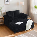 56" Oversized Chaise Lounge Chair, Black Comfy Corduroy Chaise Sofa Recliner Bed with Throw Pillow