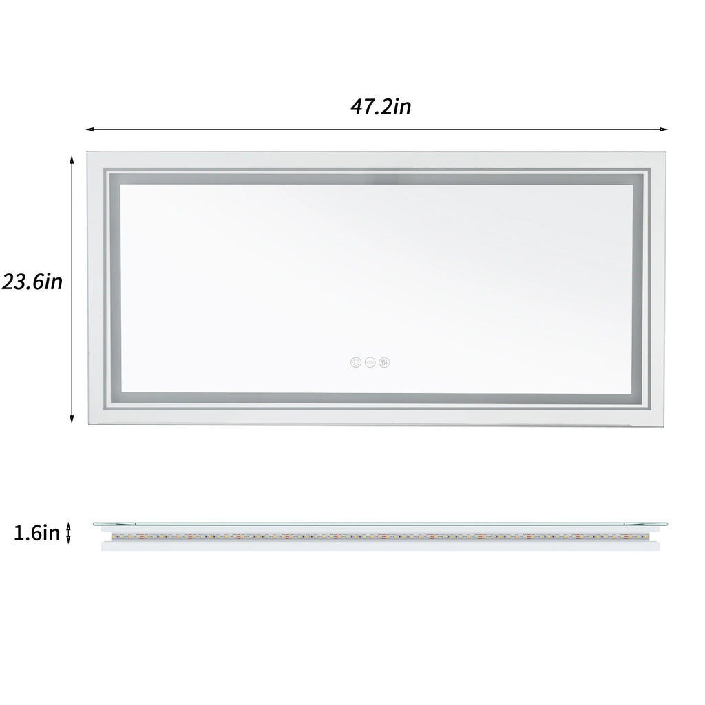 48"X24" LED Bathroom Mirror with Lights, Anti-Fog, Dimmable, Backlit + Front Lit, Lighted Bathroom Vanity Mirror