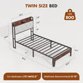Heavy Duty Metal Bed Frame with Headboard Charging Station 1100lbs Capacity Easy Assembly For Bedroom