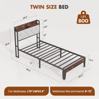 Heavy Duty Metal Bed Frame with Headboard Charging Station 1100lbs Capacity Easy Assembly For Bedroom