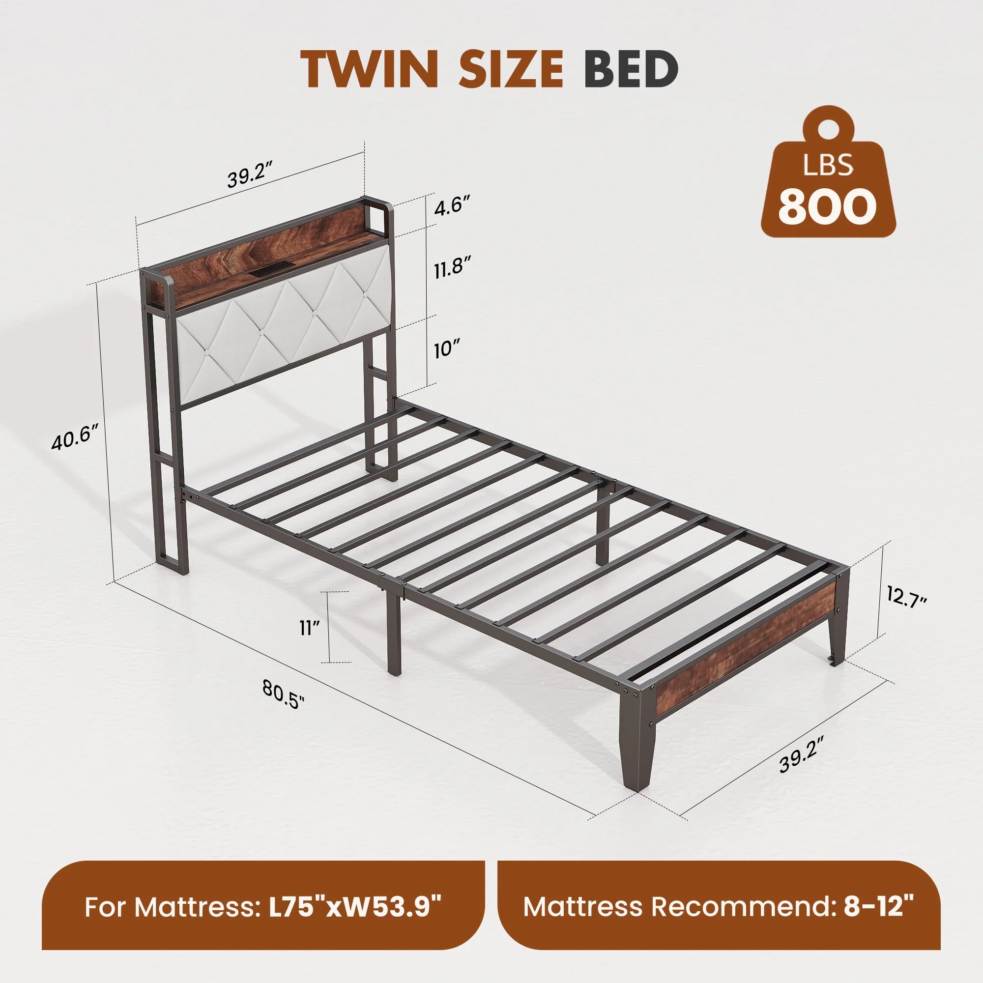 Heavy Duty Metal Bed Frame with Headboard Charging Station 1100lbs Capacity Easy Assembly For Bedroom