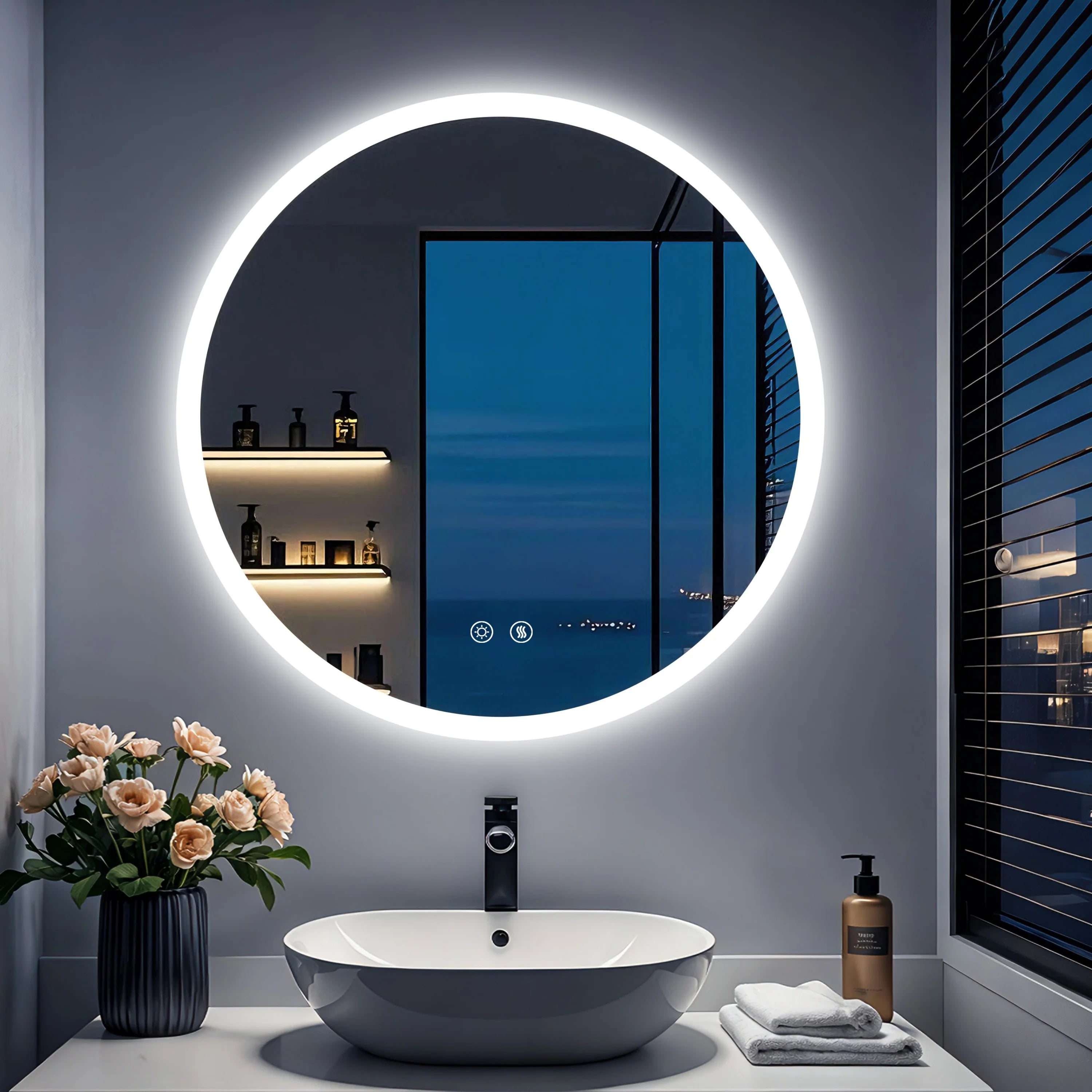 Wall Vanity Mirror with Aluminum Frame, Anti-Fog, Stepless Dimming, 3000K/4000K/6000K
