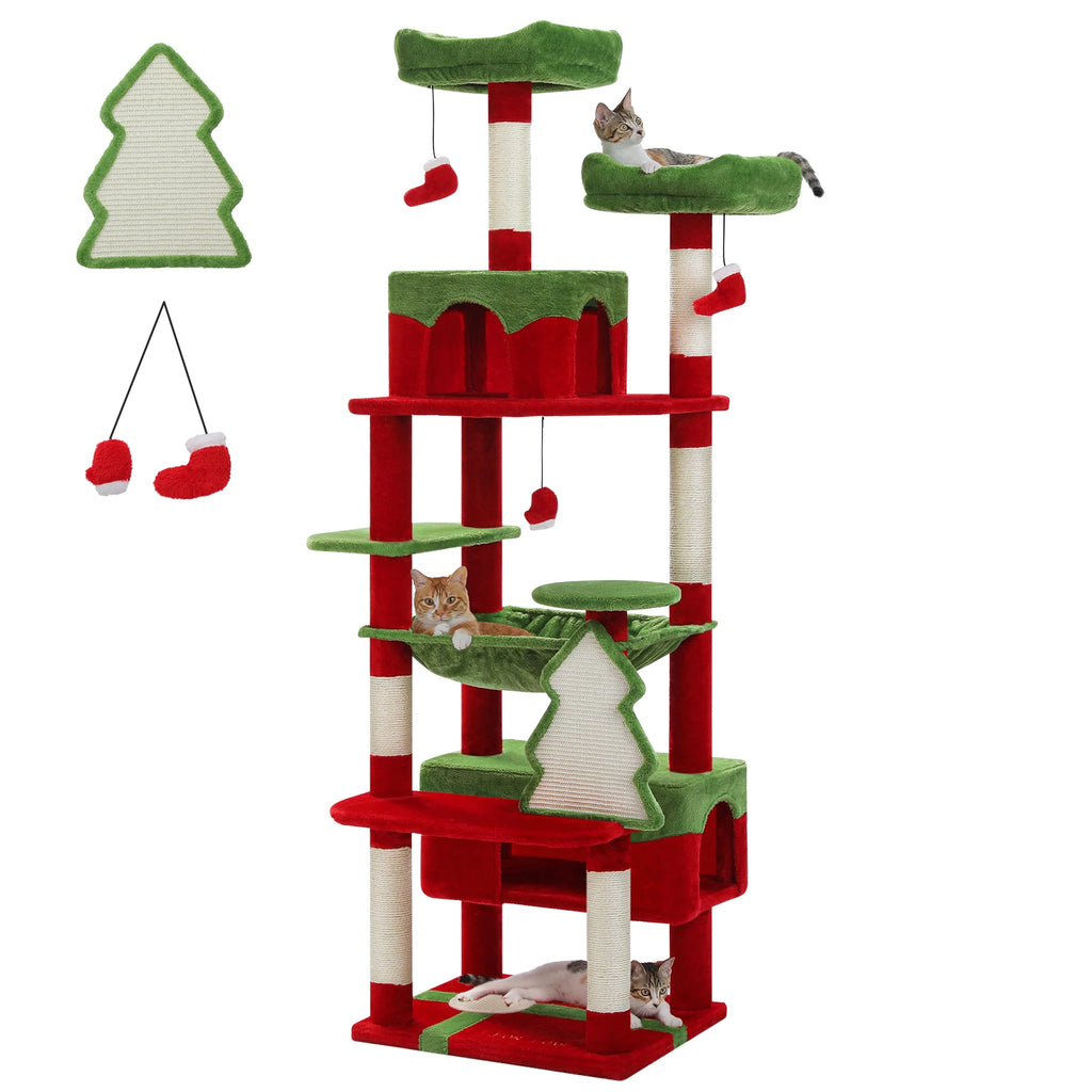 Large Cat Tree and Tower for Indoor Cats With Sisal-Covered Scratching Posts Spacious Hammock Padded Perches