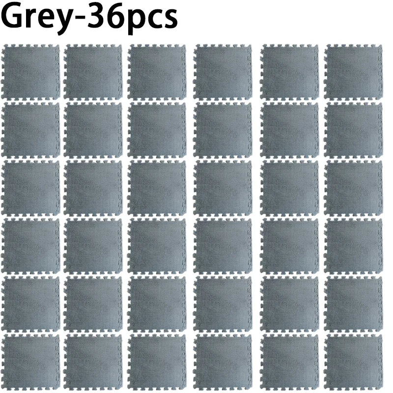 12/24/36/48PCS Grey Interlocking Carpet Shaggy Soft Foam Play Mat  Square Plush Floor Tiles