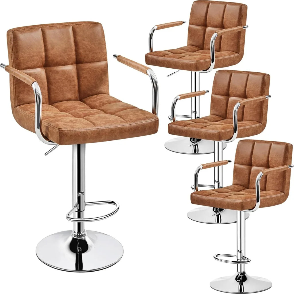 Adjustable Swivel Bar Stools Set of 2, Hydraulic Counter Height with Armrest & Back, PU Leather for Kitchen & Bar