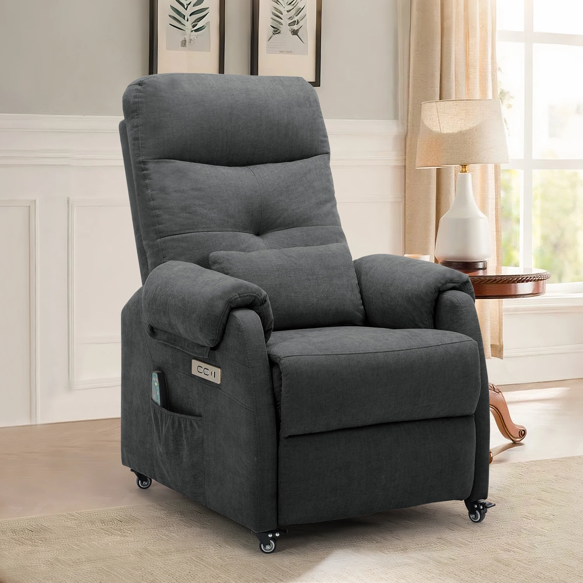Power Small Recliner Chair for Small Spaces with Wheels and USB Ports