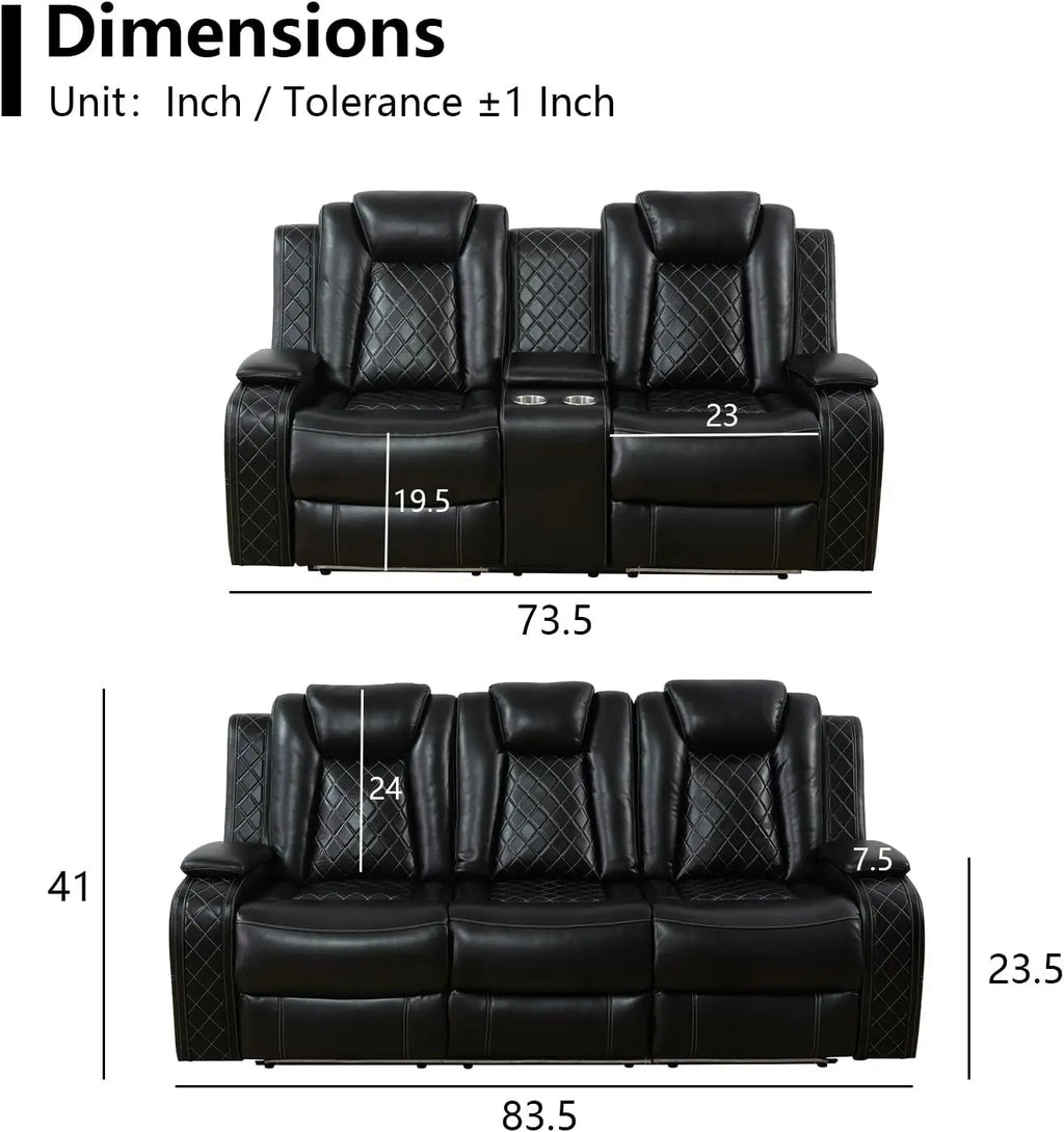 Power Recliner Sofa Set with LED Light for Living Room Furniture