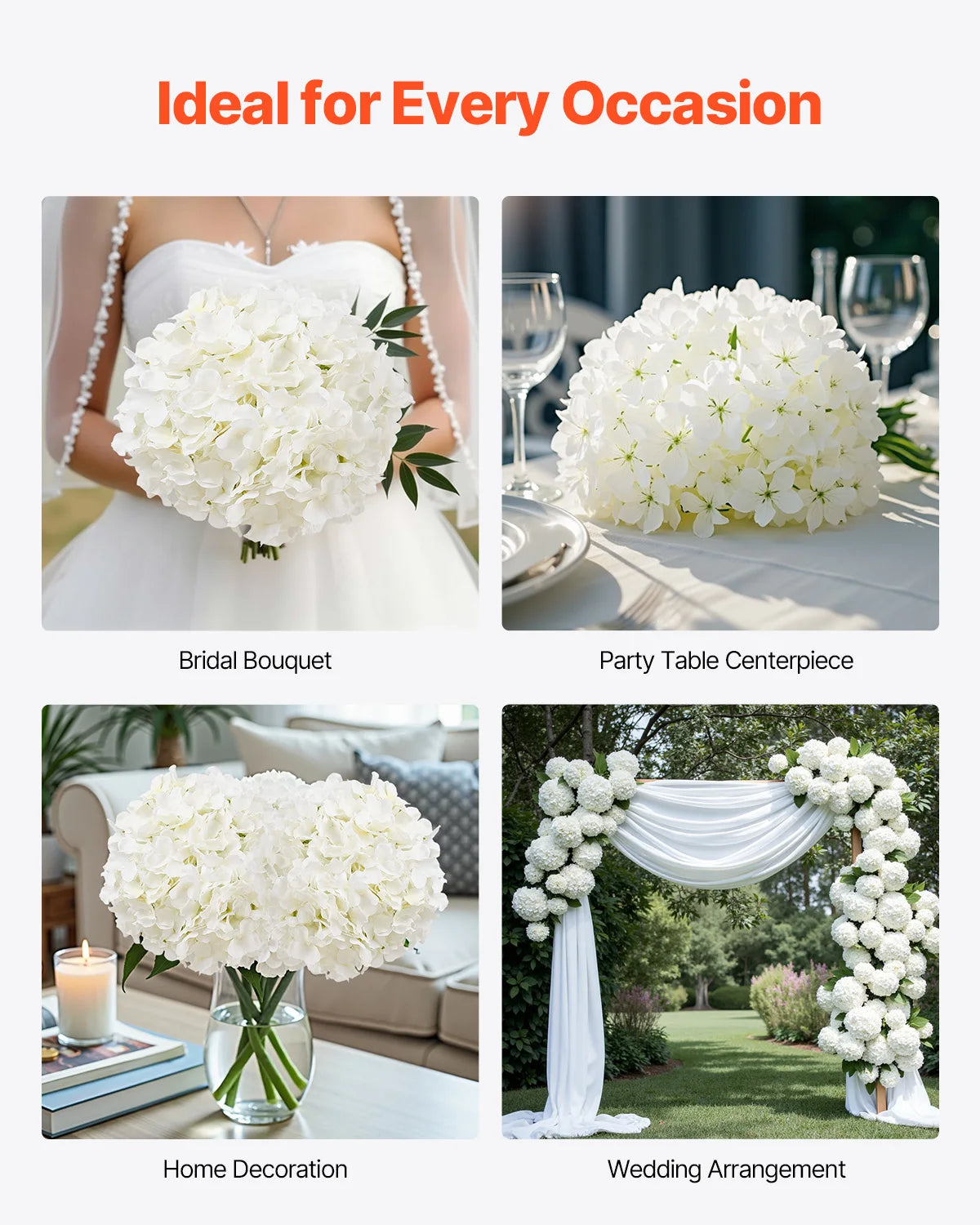 Artificial Flowers Real Looking White Silk Fake Hydrangea