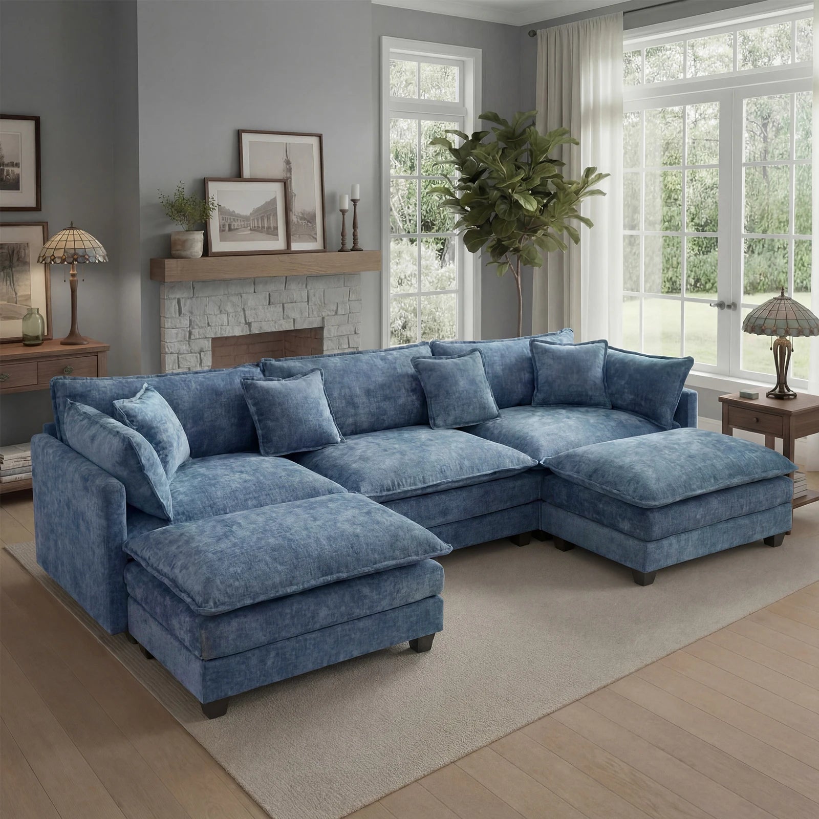 113.4" Modular Sectional Sofa with Ottoman, with Deep Seat (23.6" D)