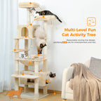 Large Cat Tree and Tower for Indoor Cats With Sisal-Covered Scratching Posts Spacious Hammock Padded Perches