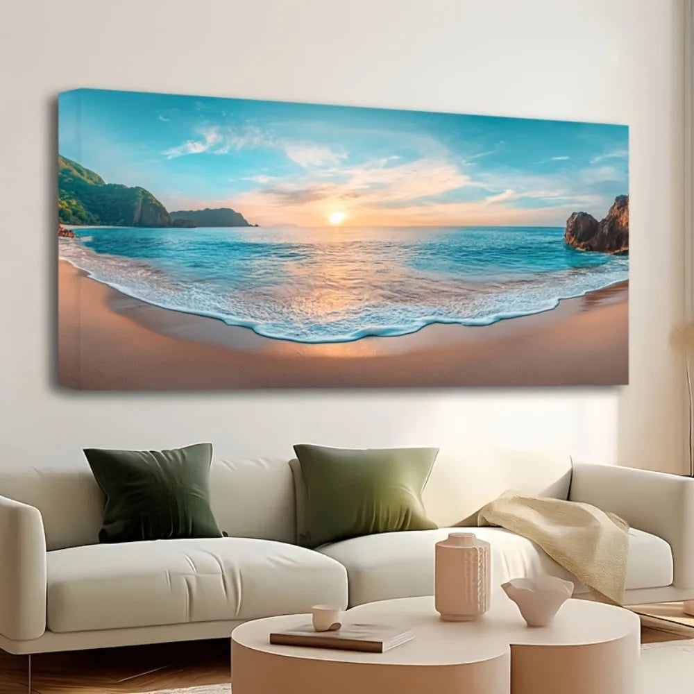 Wooden Framed Mural Beach Canvas