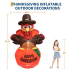 6ft Thanksgiving Pumpkin Turkey Inflatable Yard Decor With 7 Led Lights, Blower, Stakes & Ropes For Lawn Porch Garden Party Home