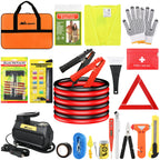 Car Emergency Kit with Jumper Cable, First Aid Kit Safety Assistance Tools for Travel Camping Outdoor Cars Truck SUV RV, Roadside Essentials with Flash Light